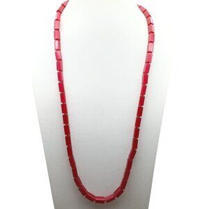 Vintage Moonglow Lucite Red Bead Necklace With Gold-Tone Clasp